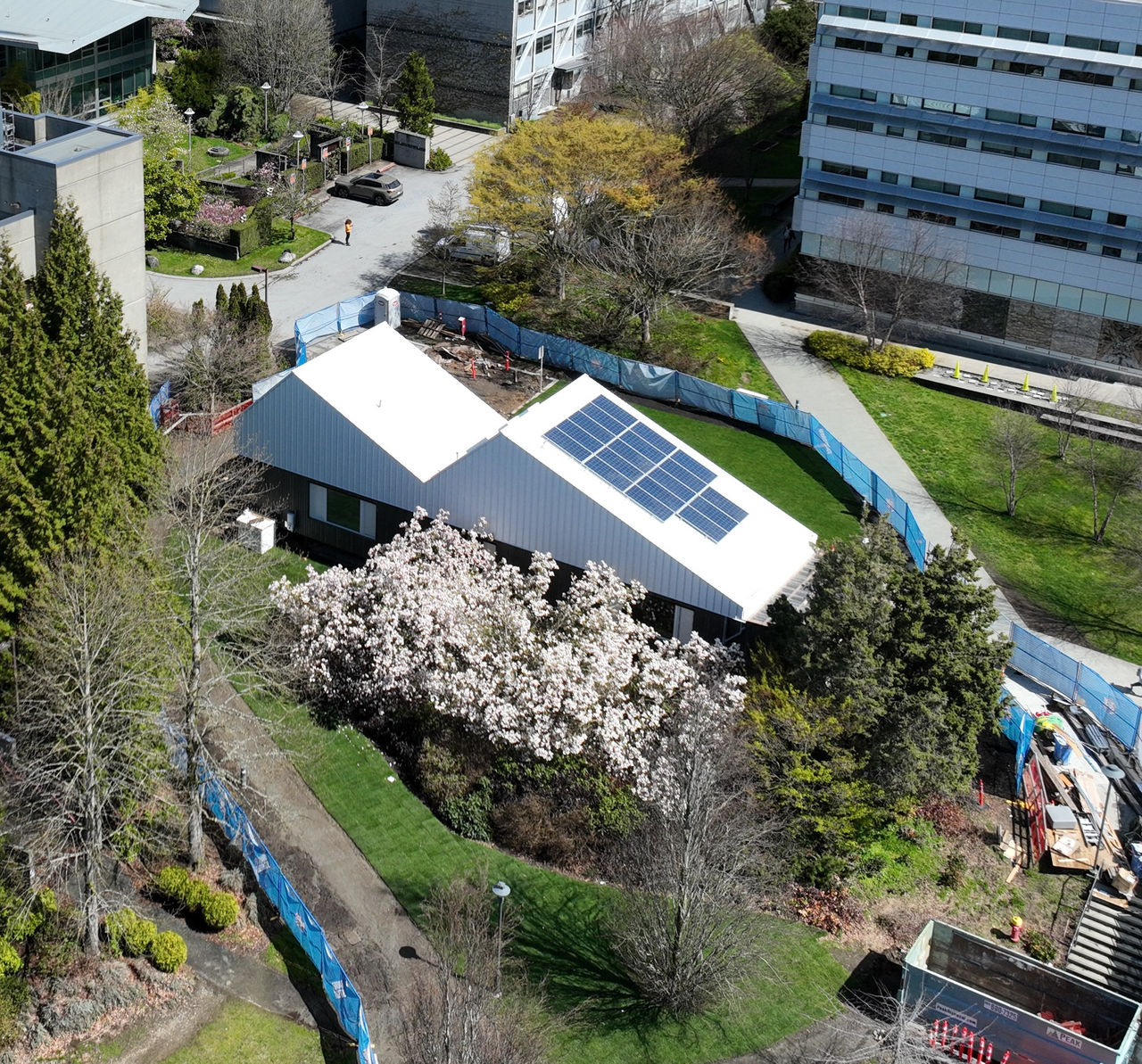 Aerial view of UBC Third Commons residential building.